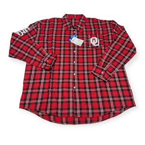 NWT Men's FOCO Oklahoma Sooners NCAA‎ Plaid Long Sleeve Flannel Shirt Size XXL